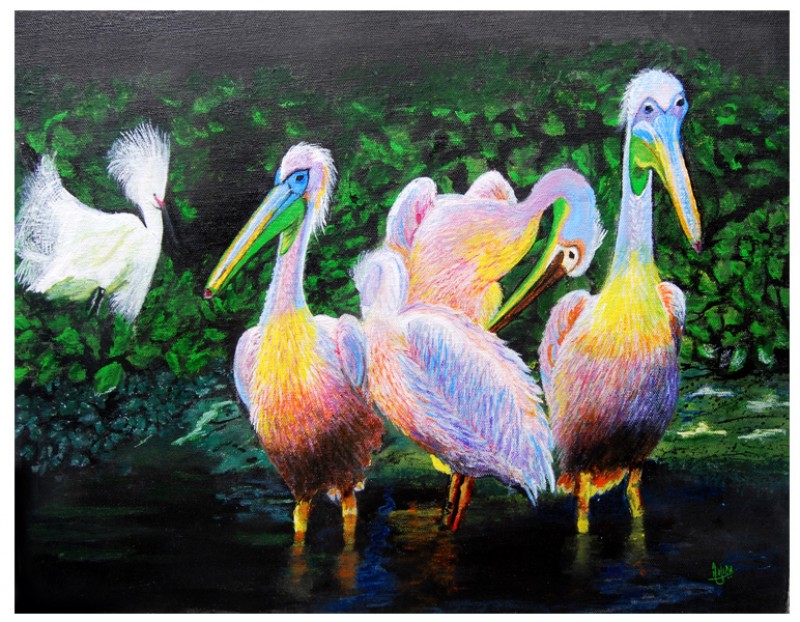 The Pelicans Acrylic on Canvas Painting for Wall Decor